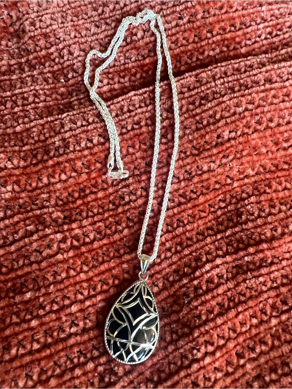 Sterling Silver Teardrop Pendant Necklace with Black Onyx
